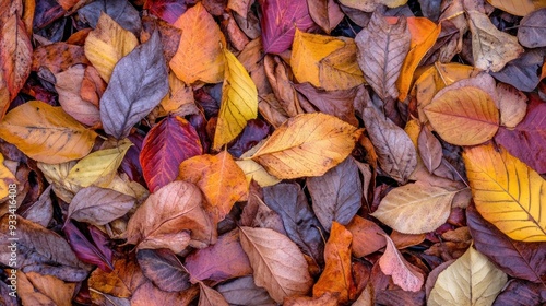 A close up of a pile of leaves that are brown, yellow and orange, AI