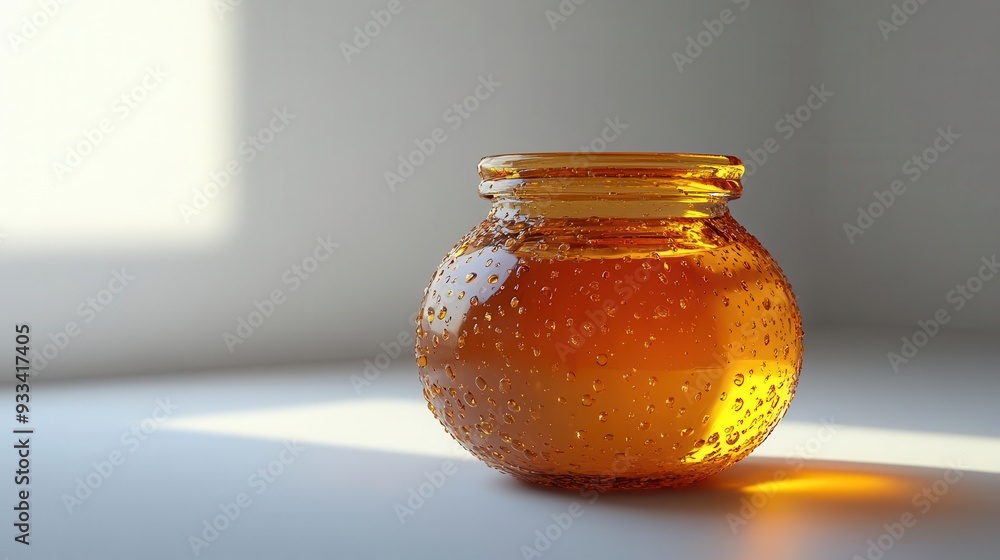 golden honey jar gleaming in isolation against pure white rich amber liquid catches light emphasizing purity and natural sweetness in airendered still life golden honey jar gleaming in isolation against pure white rich amber liquid catches light emphasizing purity and natural sweetness in airendered still life