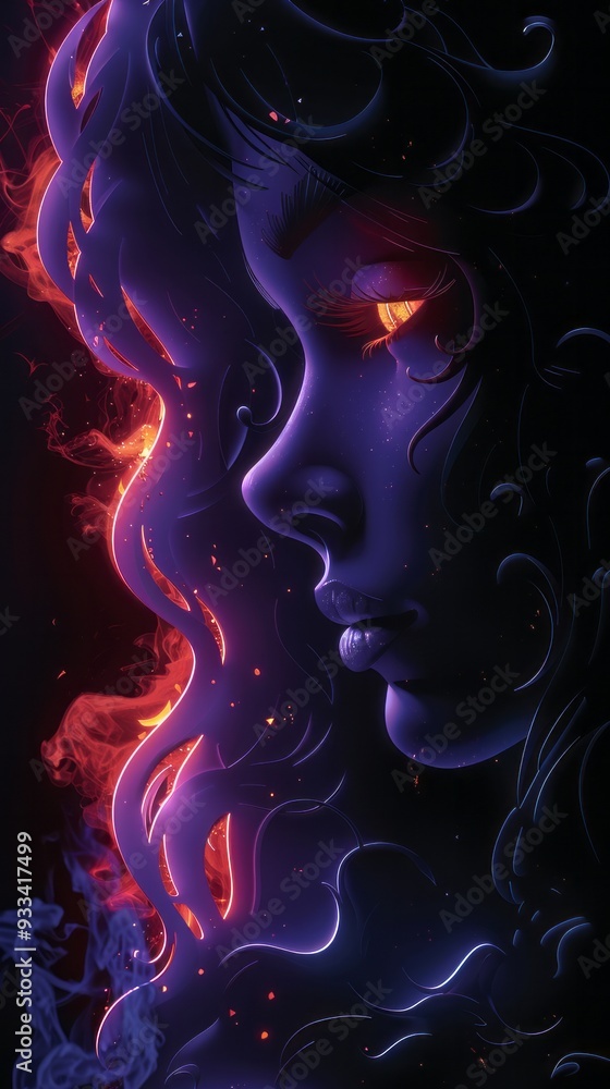 The image is a digital illustration of a black woman with curly hair and large eyes, paper cut with amethysts and citrines. The image is a digital illustration of a black woman with curly hair and large eyes, paper cut with amethysts and citrines.