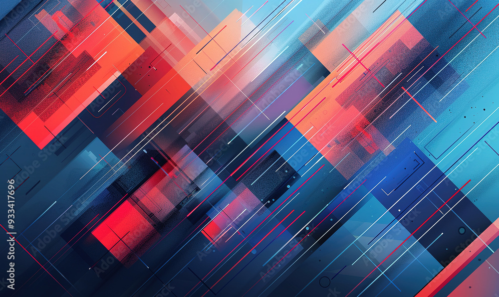 Craft a visually minimalistic engaging vector background with a modern, abstract geometric design in blue and red Craft a visually minimalistic engaging vector background with a modern, abstract geometric design in blue and red