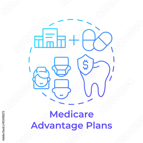 Advantage health plans blue gradient concept icon. Medical insurance. Dental and vision care. Healthcare provider. Round shape line illustration. Abstract idea. Graphic design. Easy to use in brochure