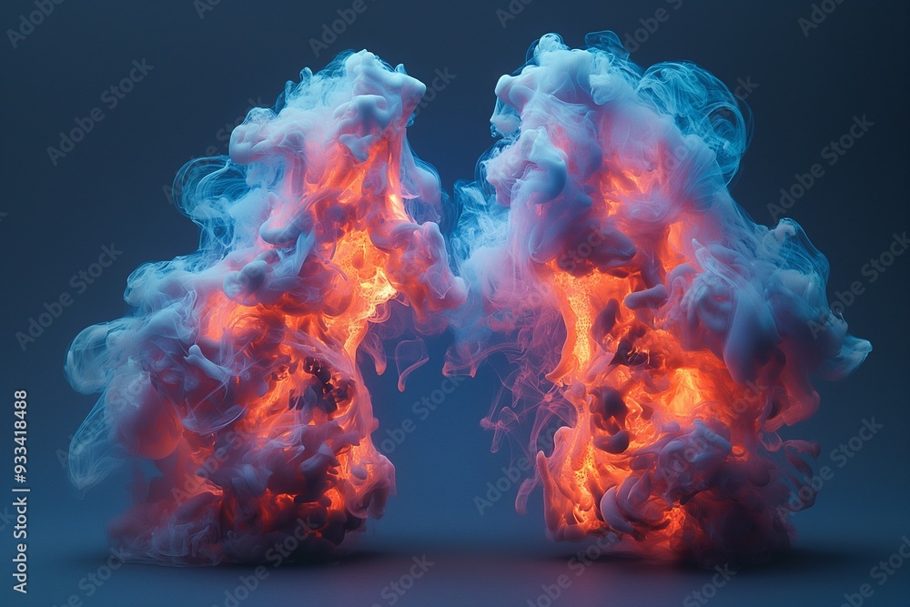 Fototapeta premium Abstract lung shapes with fiery and smoky visual effects