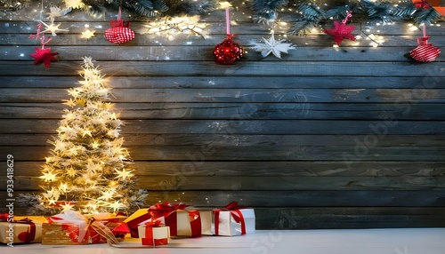 Wallpaper Mural Holidays background with illuminated Christmas tree, gifts and decoration. christmas tree and gifts Torontodigital.ca