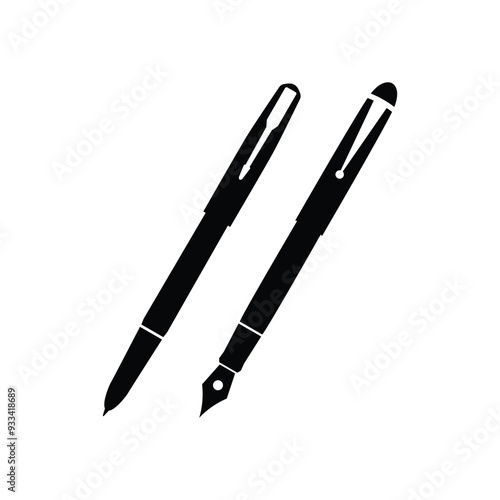 Ink pen black and white flat vector icon design. Pen symbol and clip art
