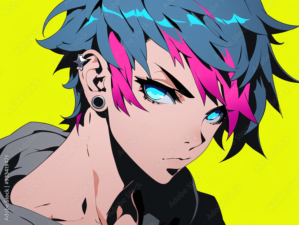Naklejka premium Bold Graphic Anime Boy Illustration