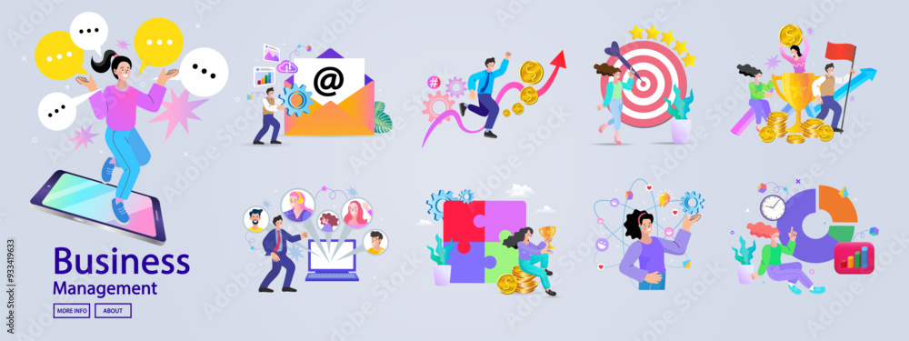 Fototapeta premium Financing business activities. Set of people in various activities of online business.