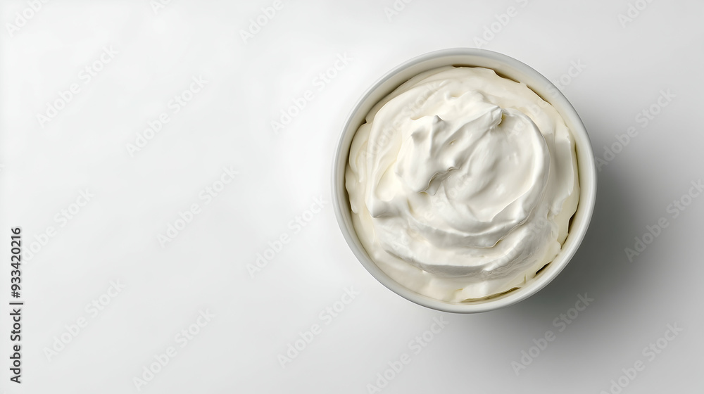 top view of isolated bowl of sour cream isolated on white background top view of isolated bowl of sour cream isolated on white background