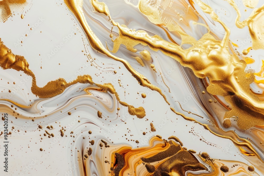 A close-up view of a painting featuring gold paint and intricate details A close-up view of a painting featuring gold paint and intricate details