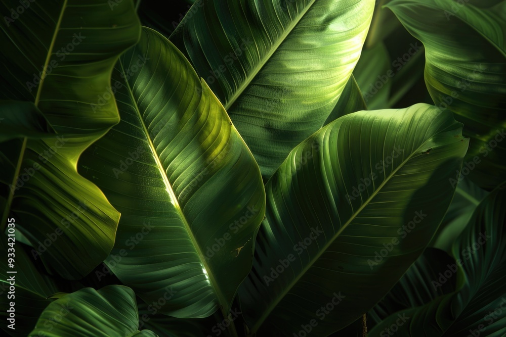 A detailed view of multiple green leaves A detailed view of multiple green leaves