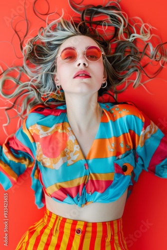 Extravagant young woman colorful crazy hair and vibrant style. Sophisticated yet spirited her look is blend of chic and edgy sophistication. Represents fusion of tradition contemporary 