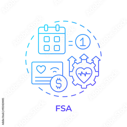 FSA blue gradient concept icon. Flexible spending account. Medical services expenses and savings. Round shape line illustration. Abstract idea. Graphic design. Easy to use in brochure