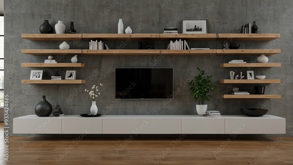 minimalist modern living room with floating shelves minimalist modern living room with floating shelves