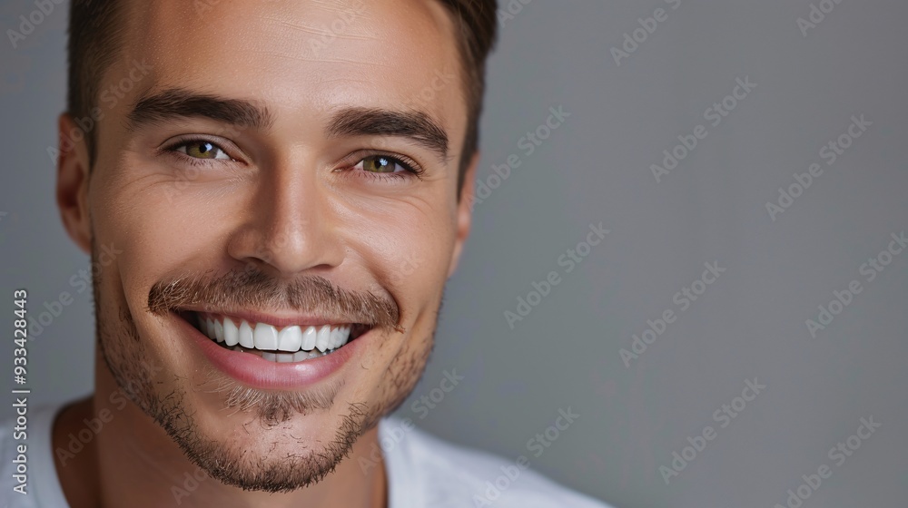 Close up portrait of handsome young man with white teeth smiling and looking at camera. Close up portrait of handsome young man with white teeth smiling and looking at camera.