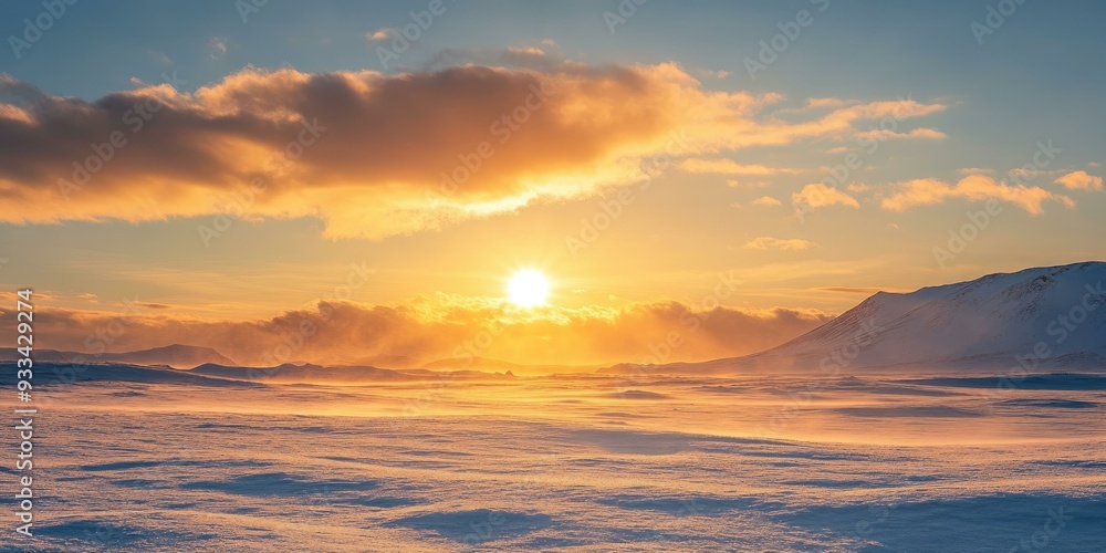 Snowy mountain range at sunset. Snowy mountain range at sunset.