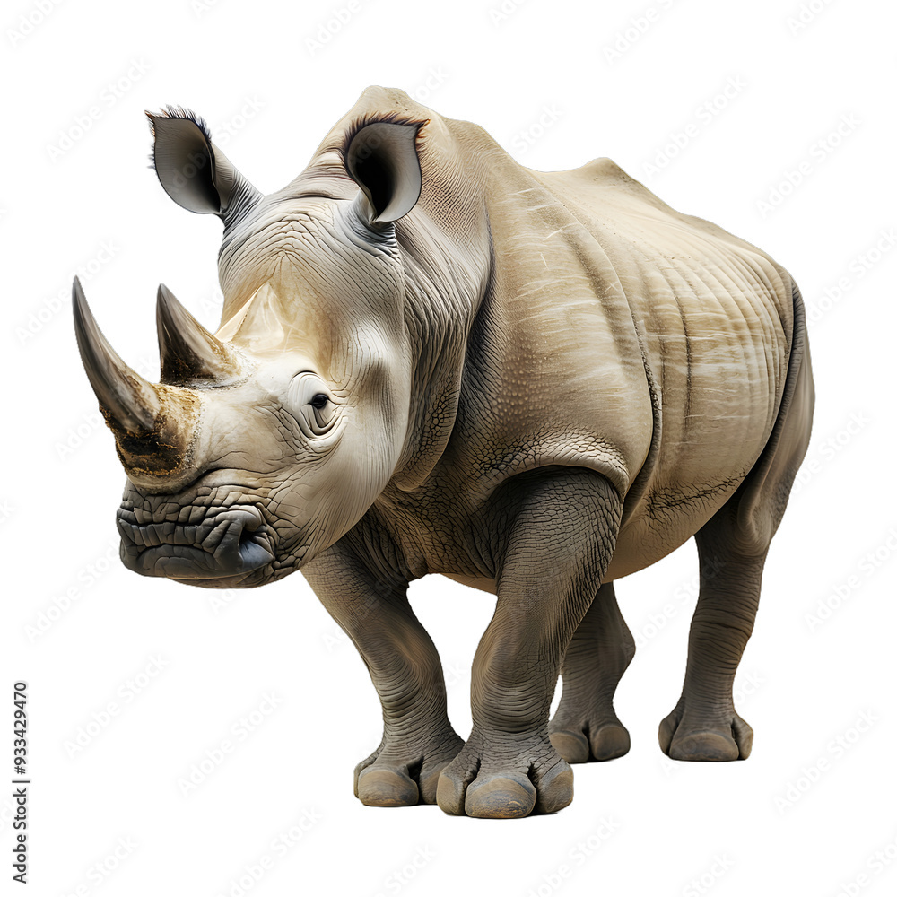 Fototapeta premium [Transparent Background PNG]White Rhinoceros Standing on a White Background