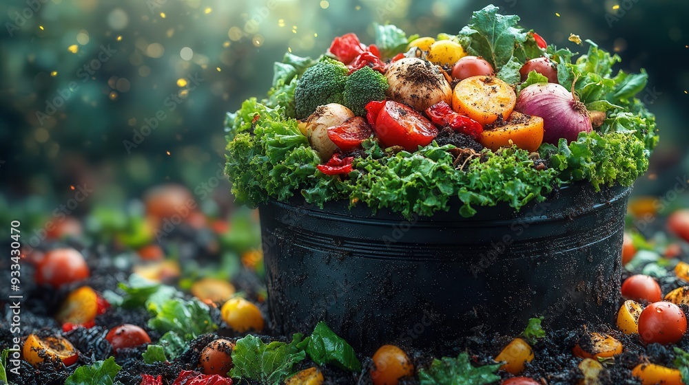 illustration of food waste with wilted vegetables in a compost bin rotten produce and kitchen scraps symbolize the issue of food loss and the importance of sustainable consumption illustration of food waste with wilted vegetables in a compost bin rotten produce and kitchen scraps symbolize the issue of food loss and the importance of sustainable consumption