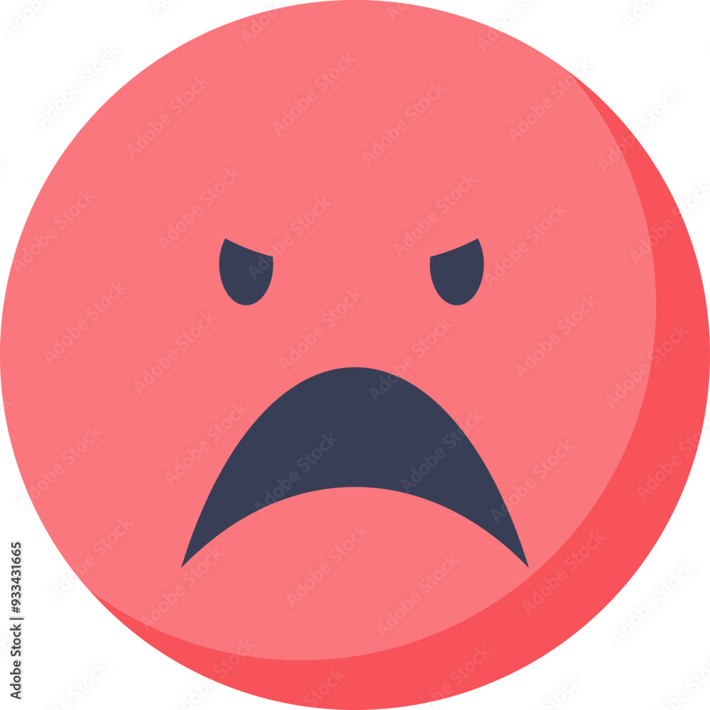 Obraz premium A simple red sad face icon with a frown and downturned eyebrows, symbolizing unhappiness or disappointment.
