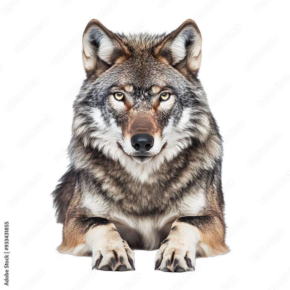 Fototapeta premium [Transparent Background PNG]Gray Wolf Lying Down Isolated on White Background