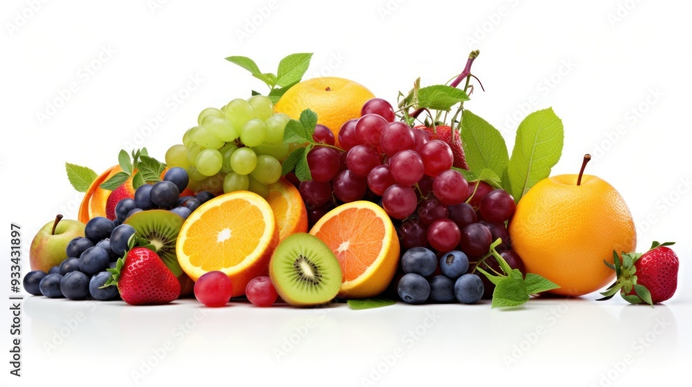 A vibrant arrangement of fresh fruits, each bursting with color and showcasing their unique textures A vibrant arrangement of fresh fruits, each bursting with color and showcasing their unique textures
