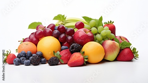 A vibrant arrangement of fresh fruits, each bursting with color and showcasing their unique textures