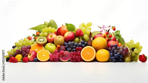 A vibrant arrangement of fresh fruits, each bursting with color and showcasing their unique textures