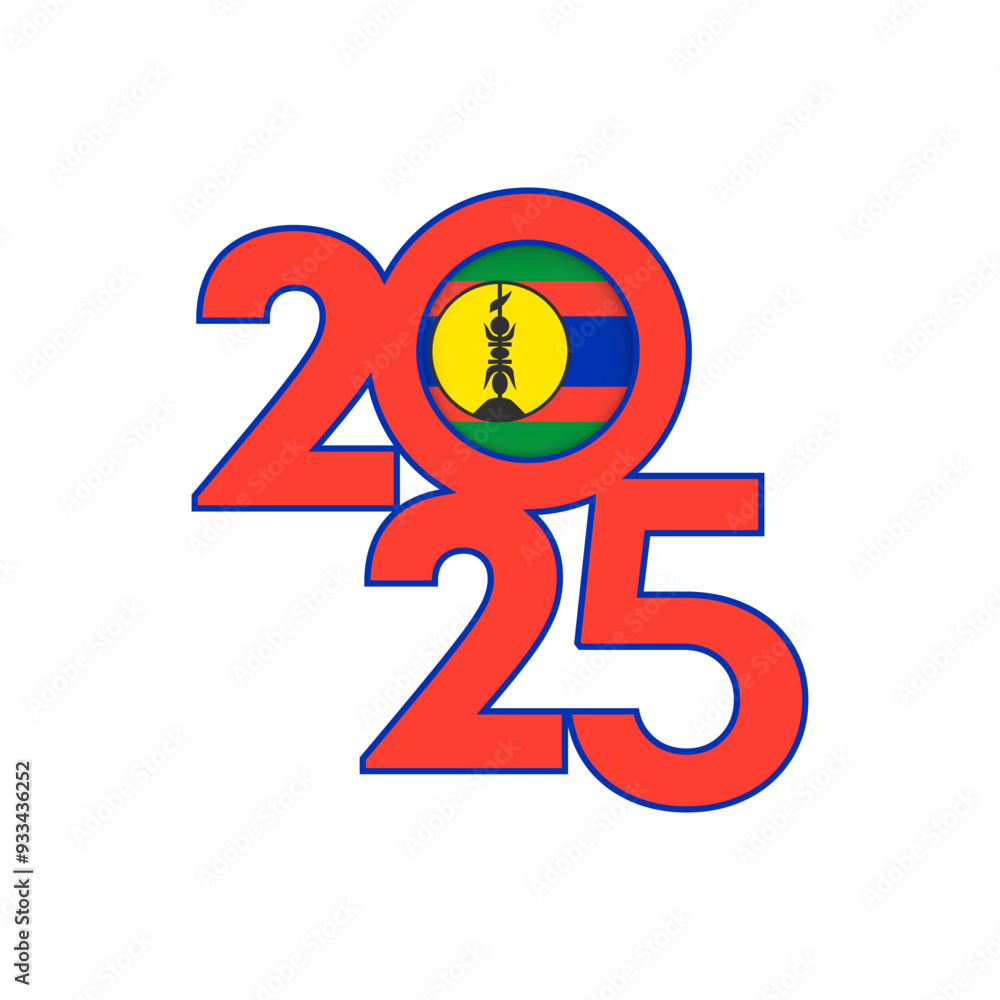 2025 banner with New Caledonia flag inside. Vector illustration. 2025 banner with New Caledonia flag inside. Vector illustration.