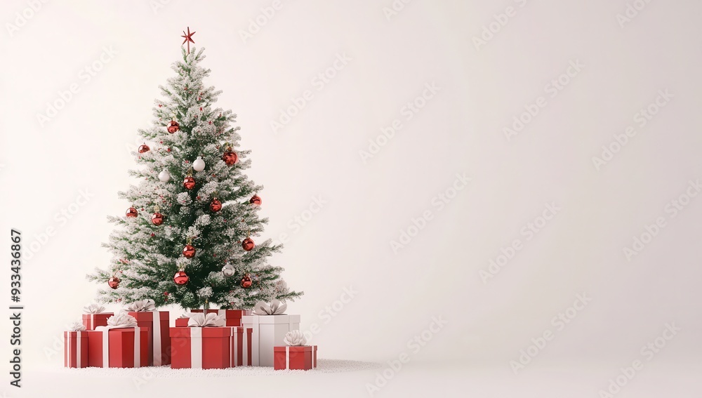 3D Christmas tree with red and white gifts on a pure white background. 3D Christmas tree with red and white gifts on a pure white background.