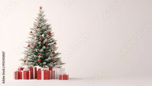 3D Christmas tree with red and white gifts on a pure white background.