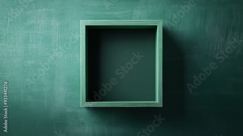 An empty green square frame is centered on a textured green background, presenting a minimalist and modern aesthetic ideal for various artistic or design purposes. photo