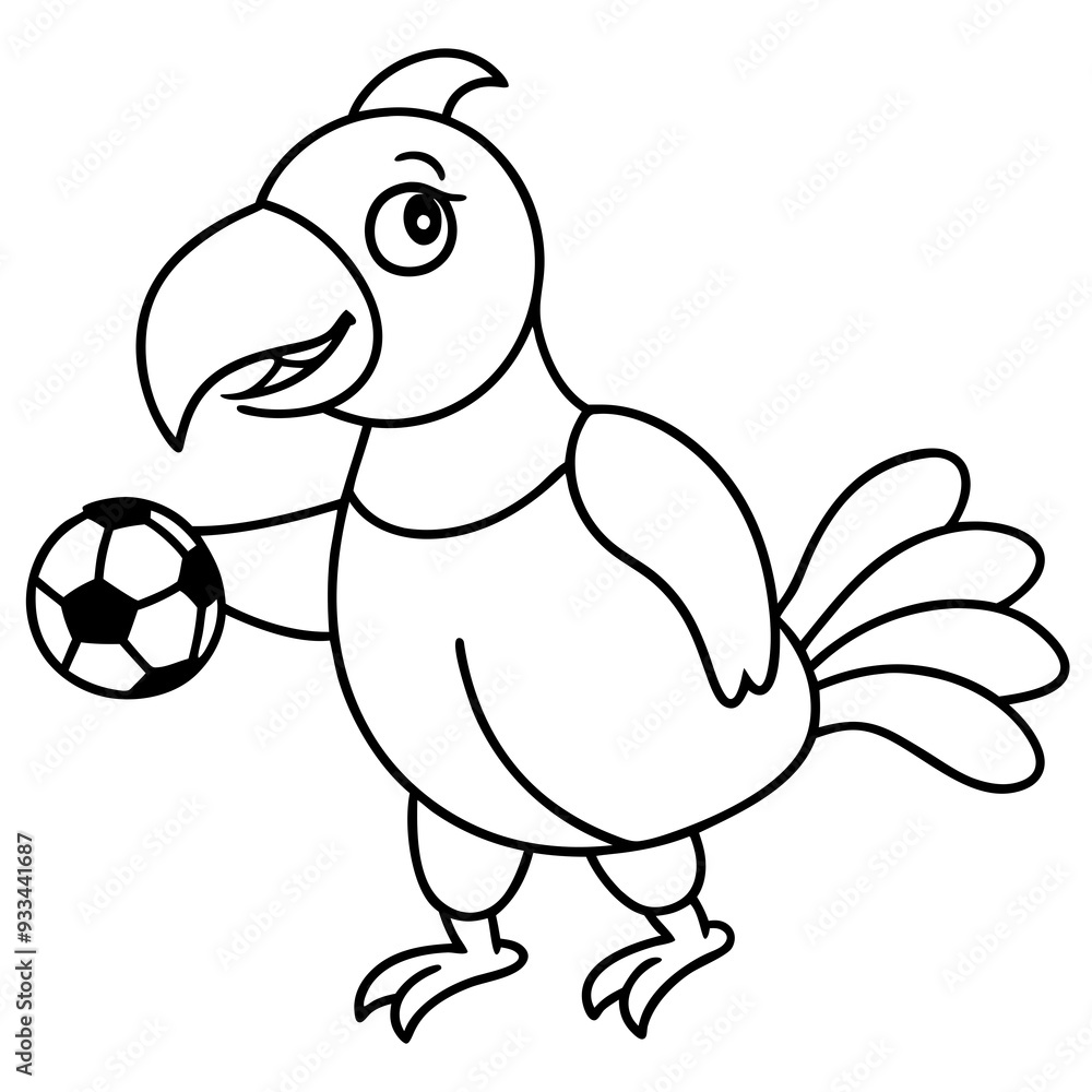 Fototapeta premium Playful Parrot Kicking a Football line art vector illustration