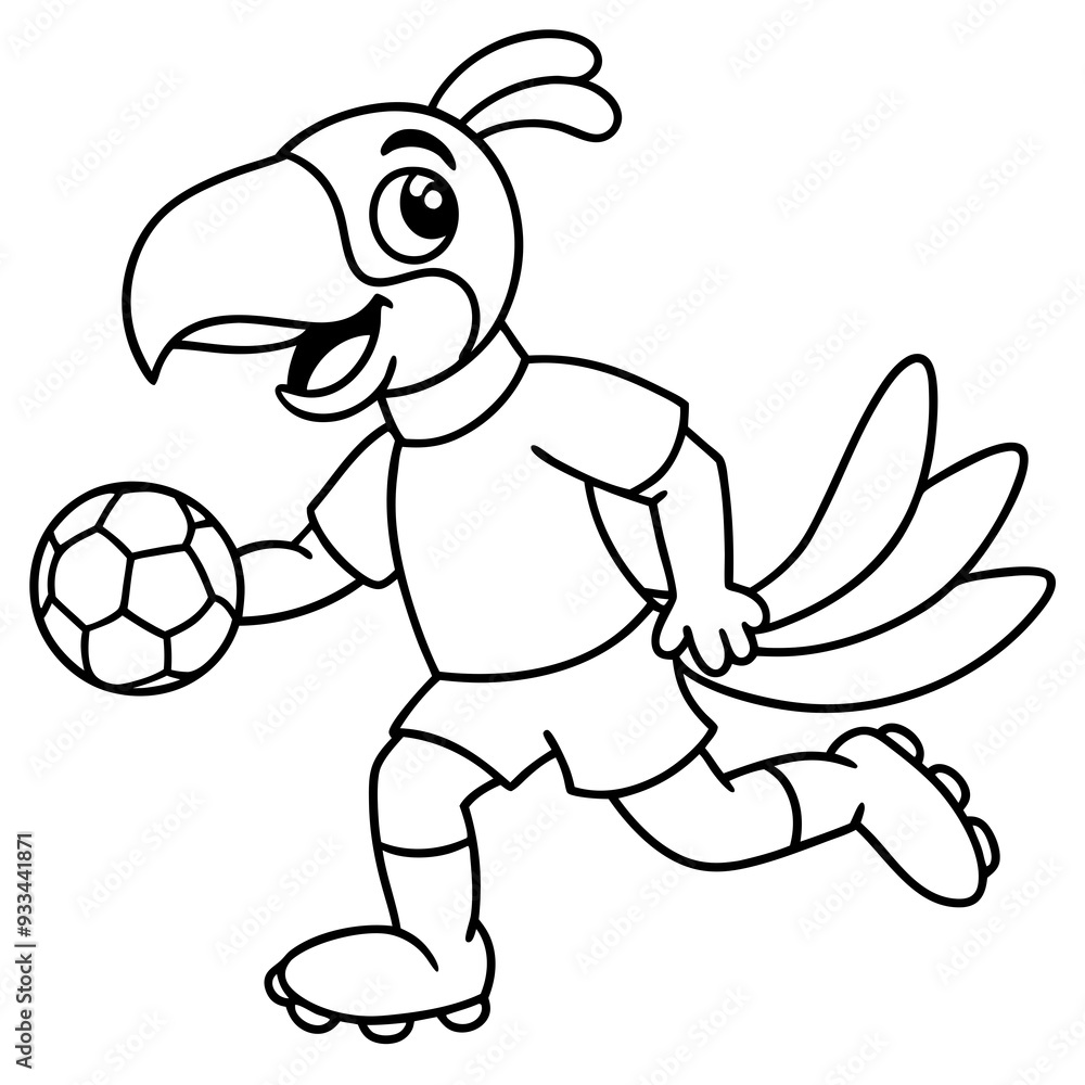Playful Parrot Kicking a Football line art vector illustration Playful Parrot Kicking a Football line art vector illustration