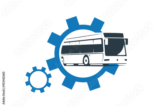 Concept illustration of a logo bus repair service. Vector illustration.