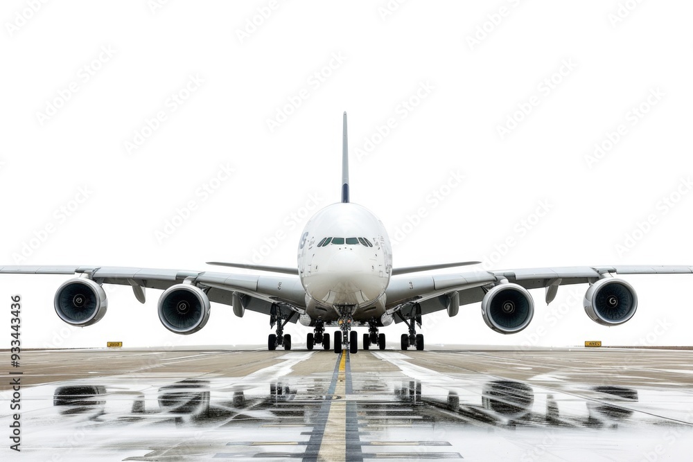A large jetliner parked on the runway at an airport A large jetliner parked on the runway at an airport