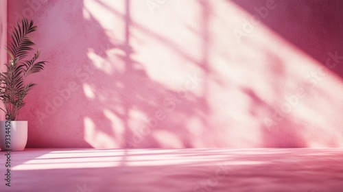 Wall interior background, studio and backdrops show products. with shadow from window color pink background for text insertion and presentation product
