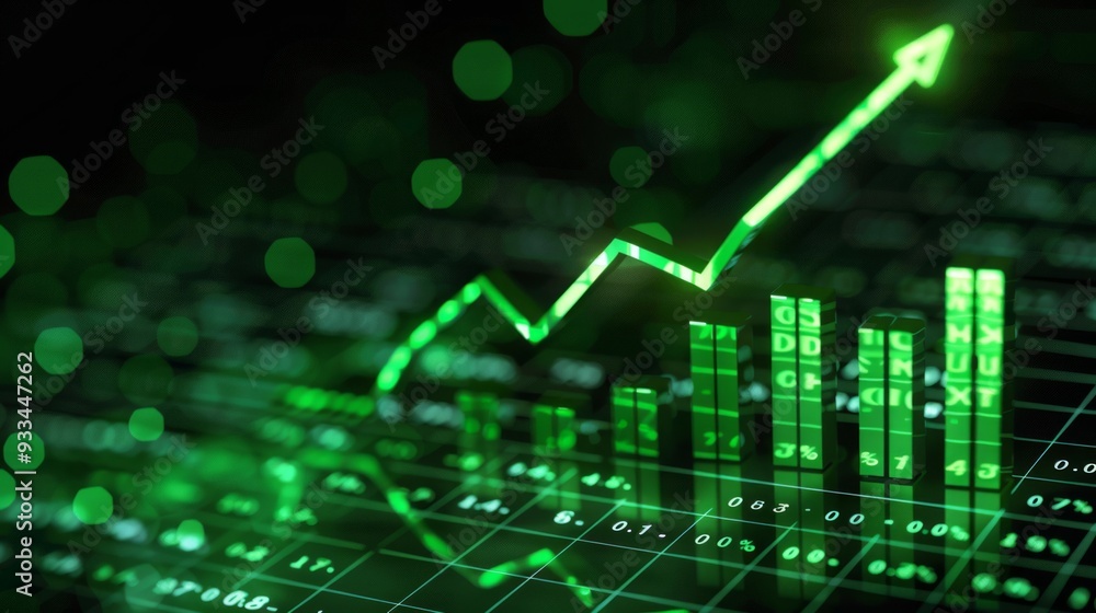 A stock market chart with a green arrow shooting A stock market chart with a green arrow shooting