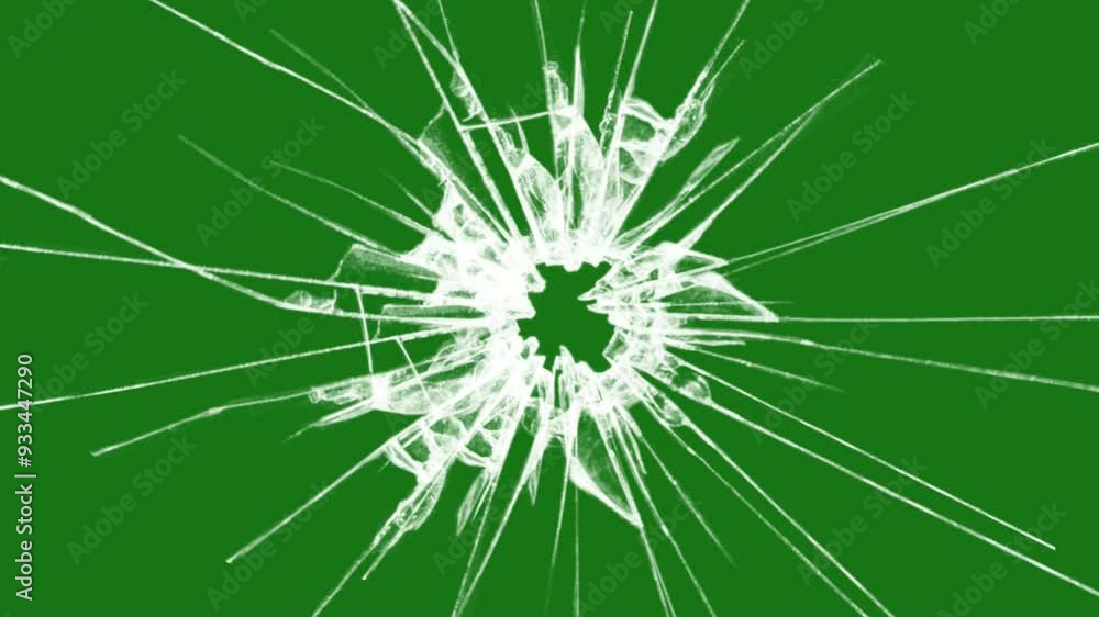 footage of broken glass, with green screen in the background.