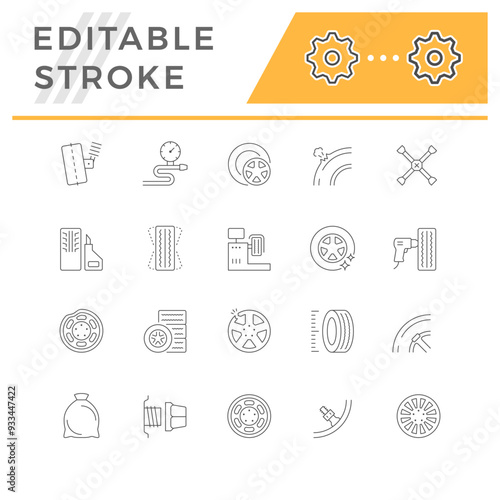 Set line icons of car wheel service