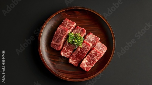 Raw Beef Short Ribs on Wooden Plate