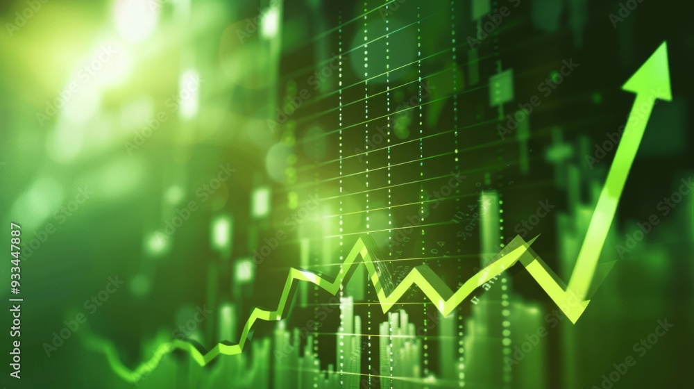 A stock market chart with a green arrow shooting A stock market chart with a green arrow shooting