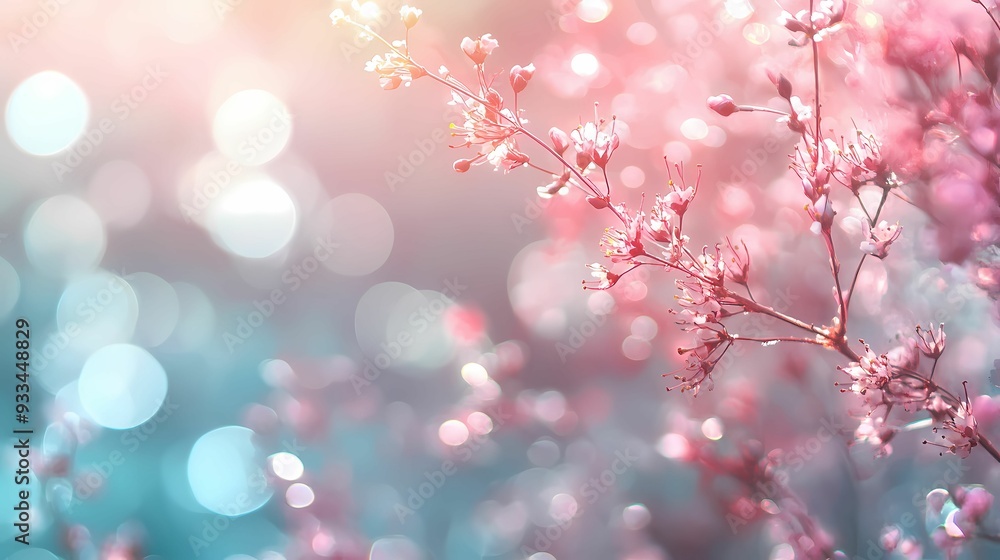 A delicate branch of pink blossoms bathed in warm sunlight, Generative AI illustration A delicate branch of pink blossoms bathed in warm sunlight, Generative AI illustration