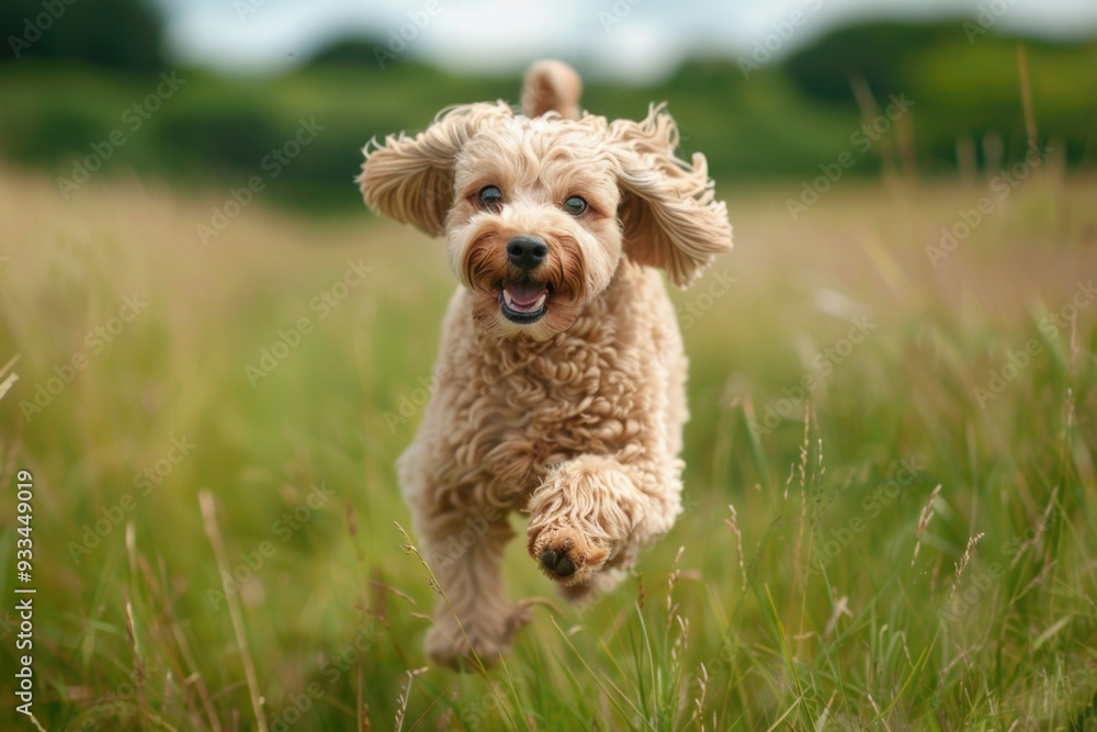 A dog runs freely through a lush field of tall grass A dog runs freely through a lush field of tall grass