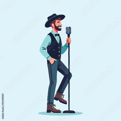 a dance caller holding a microphone in flat design style
