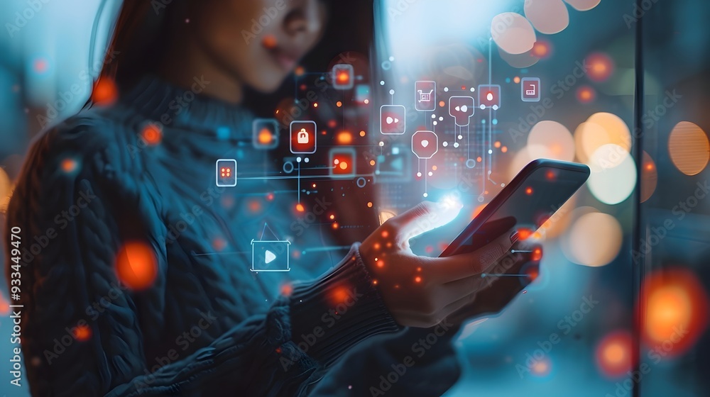 Naklejka premium AI Driven Social Media Platform Personalizing Content and Enhancing User Interactions