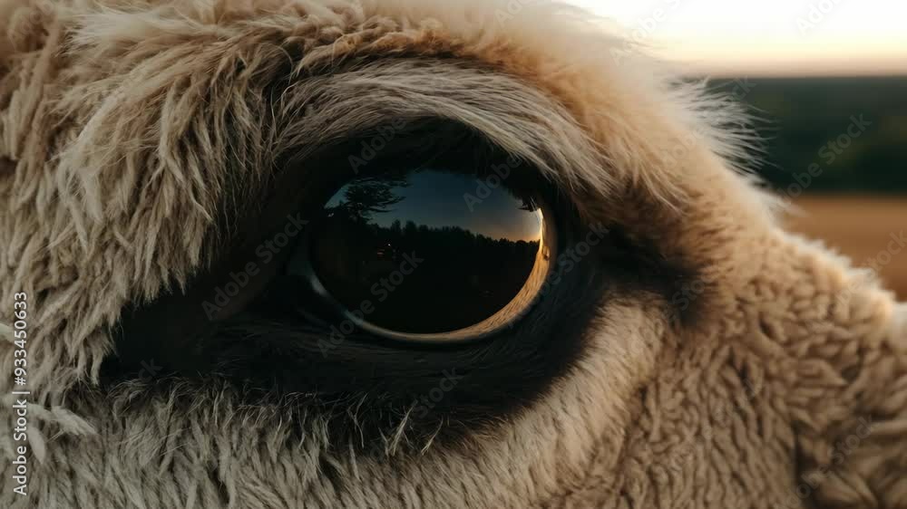 Sheep Eye Closeup with Calm Expression and Surrounding Wool Sheep Eye Closeup with Calm Expression and Surrounding Wool