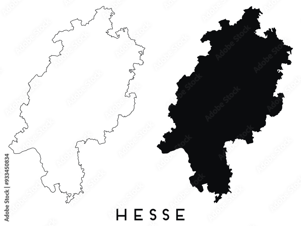 Fototapeta premium Hesse map outline and black silhouette vector