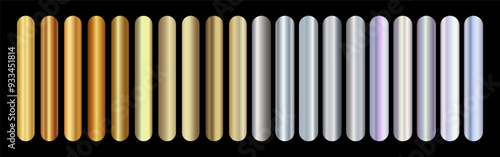 Silver gradient and gold gradient. Set of vector metallic gradients