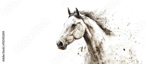 Sepia watercolor illustration of a dapple grey horse Elegant hand drawn artwork on a white background