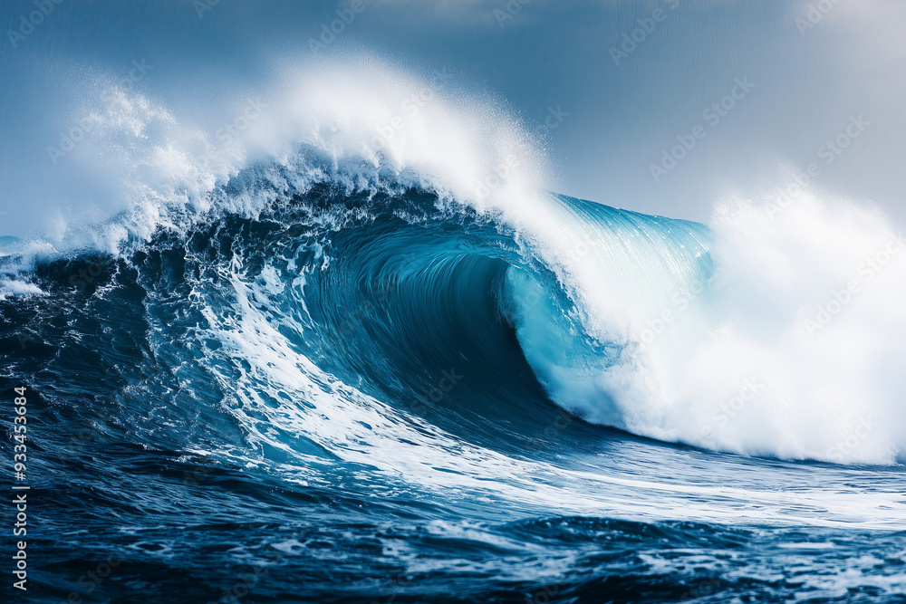 Obraz premium Majestic Ocean Wave Crashing with Intense Foam and Spray