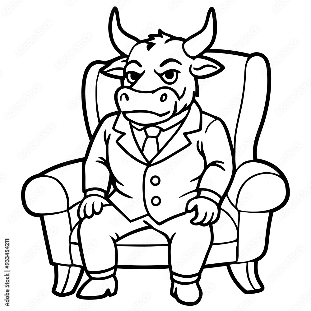 Vector Illustration of a Cute, Angry Bull in a Suit Sitting on a Fancy Chair art vector illustration Vector Illustration of a Cute, Angry Bull in a Suit Sitting on a Fancy Chair art vector illustration