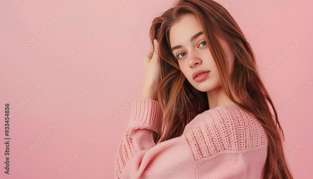 Young woman with healthy hair on color background Young woman with healthy hair on color background